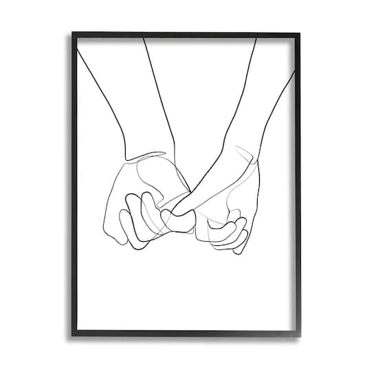 Stupell Industries Fluid Line Abstract Couple Holding Hands Black White in Black Frame Wall Art